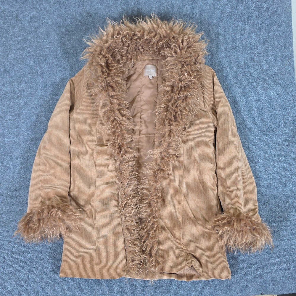 Y2K Love Tree Womens Large Camel Corduroy Faux Fur Trim Penny Lane Afghan Jacket